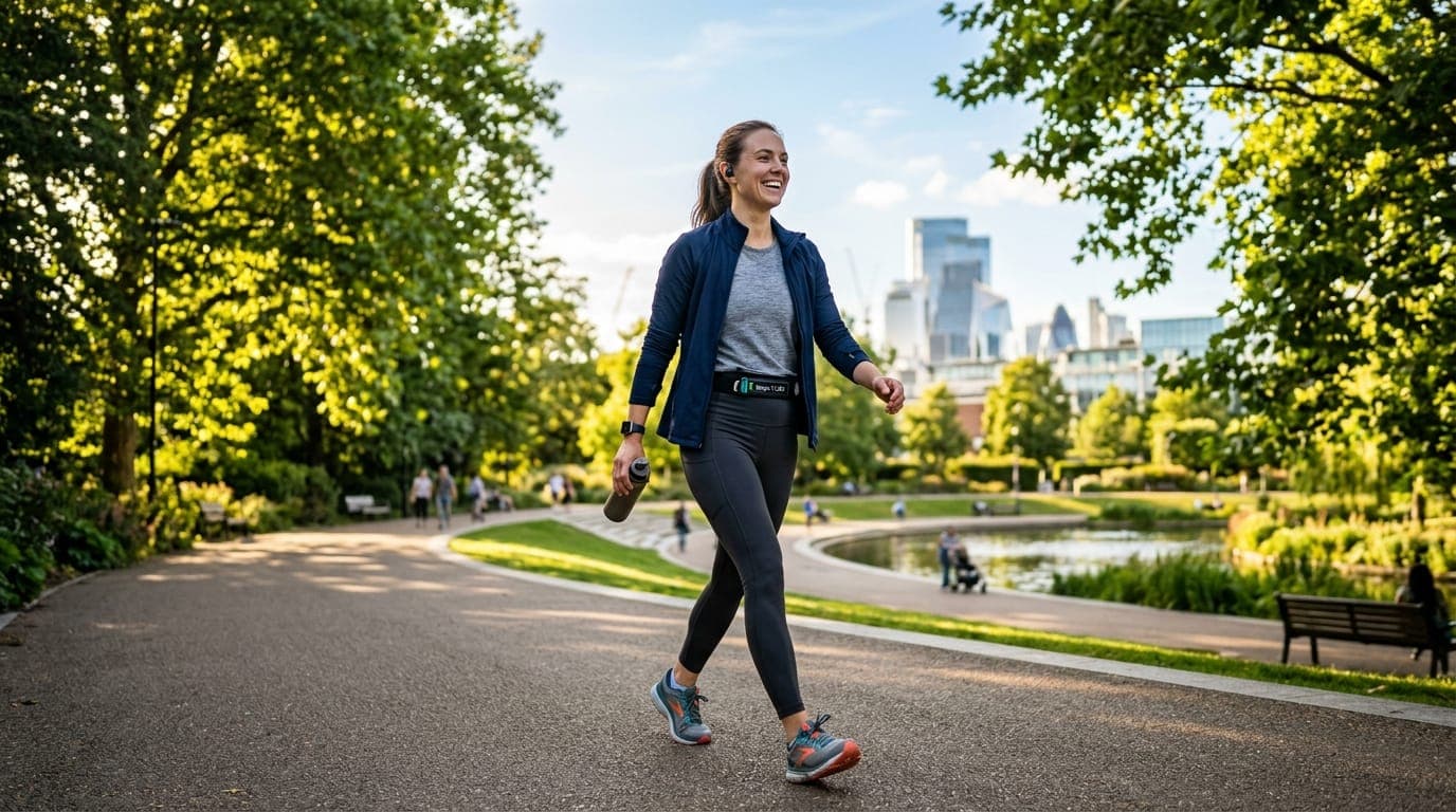 Walking outdoors along a tree-lined path
