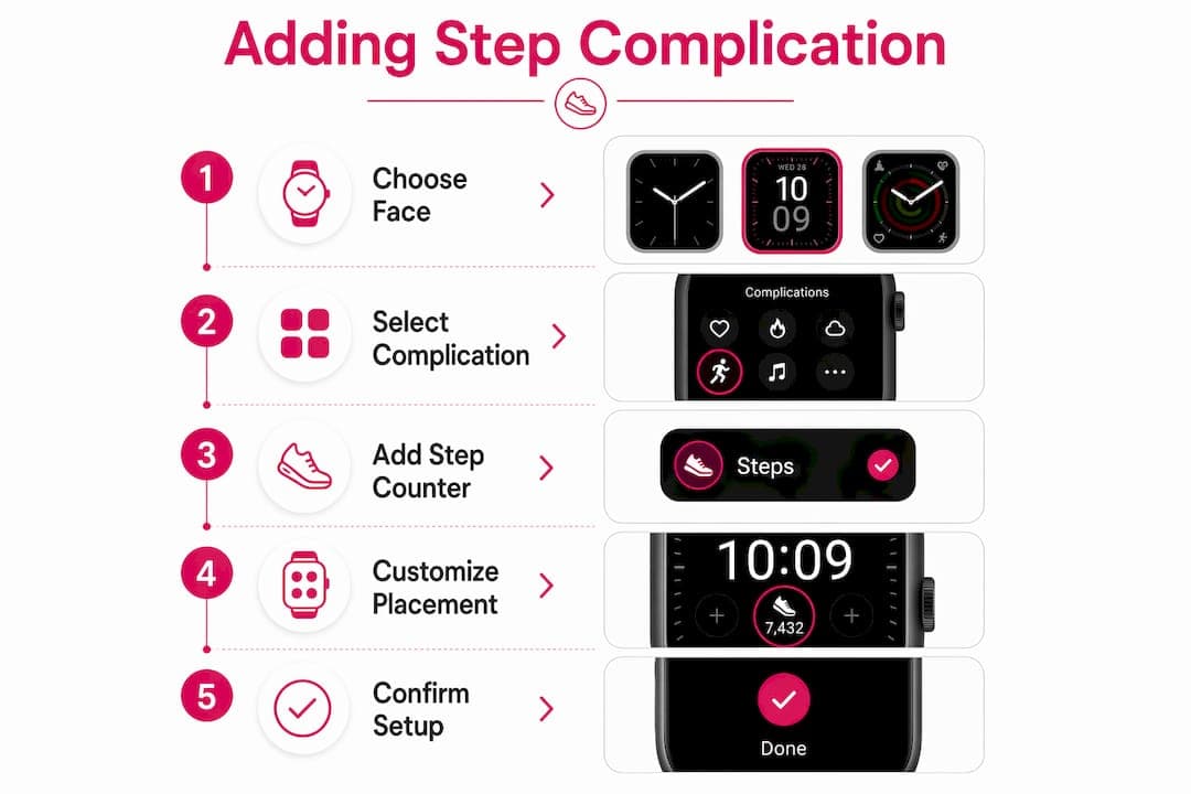 Infographic showing steps to add step complication